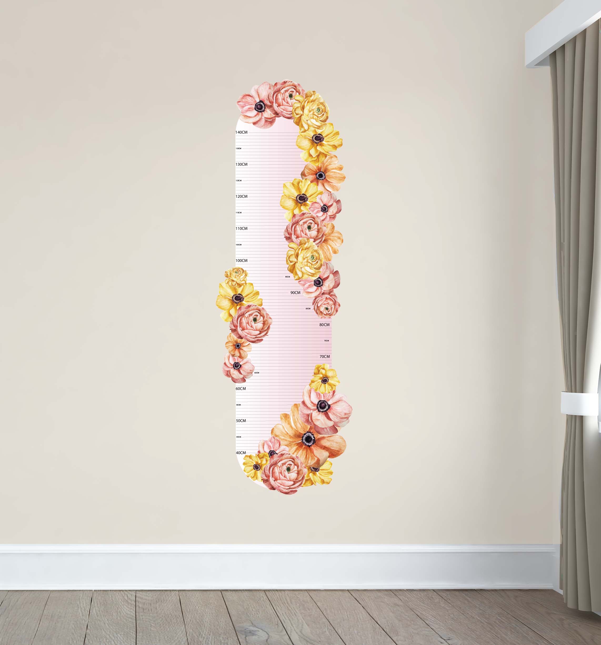 Floral Height Chart Australian Design Hand Painted Peel & Stick, Remov